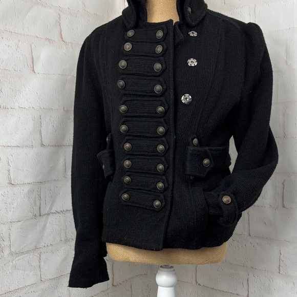 Black Military-Style Button Front Knitted Blazer - Picture 11 of 14